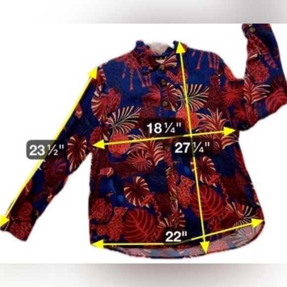 Farm Rio Tropical Botanical Animal‎ Boho Blouse Resort Top Size Medium Button Up - Picture 6 of 11